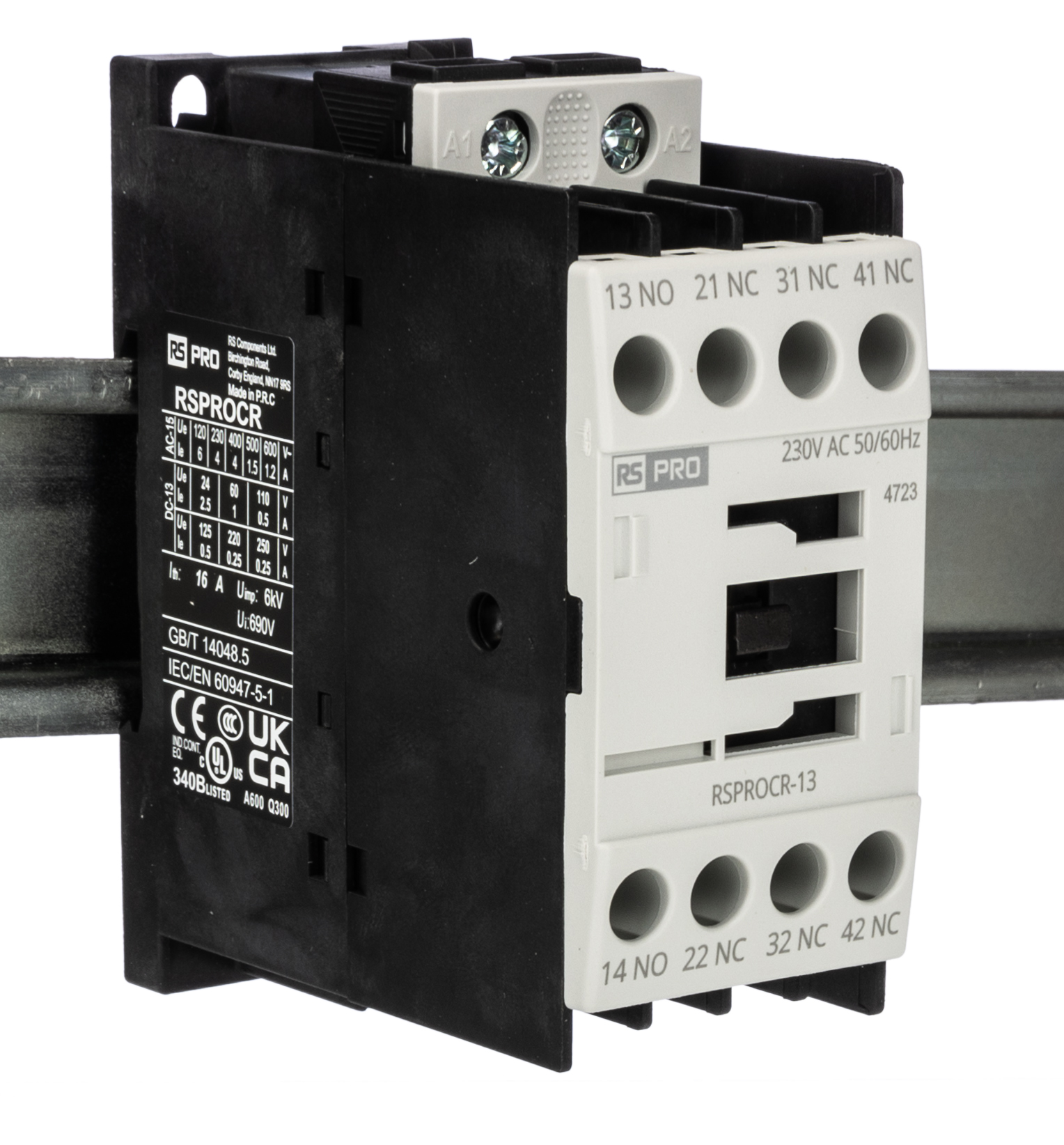 RS PRO Contactor, 230 V ac Coil, 1-Pole, 4 A 230 V, 3 NO/1 NC, 500V