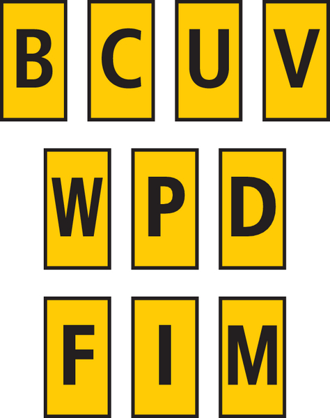 HellermannTyton WIC0 Cable Markers, Yellow, Pre-printed "B, C, D, F, I, M, P, U, V, W", 2 → 2.8mm Cable,