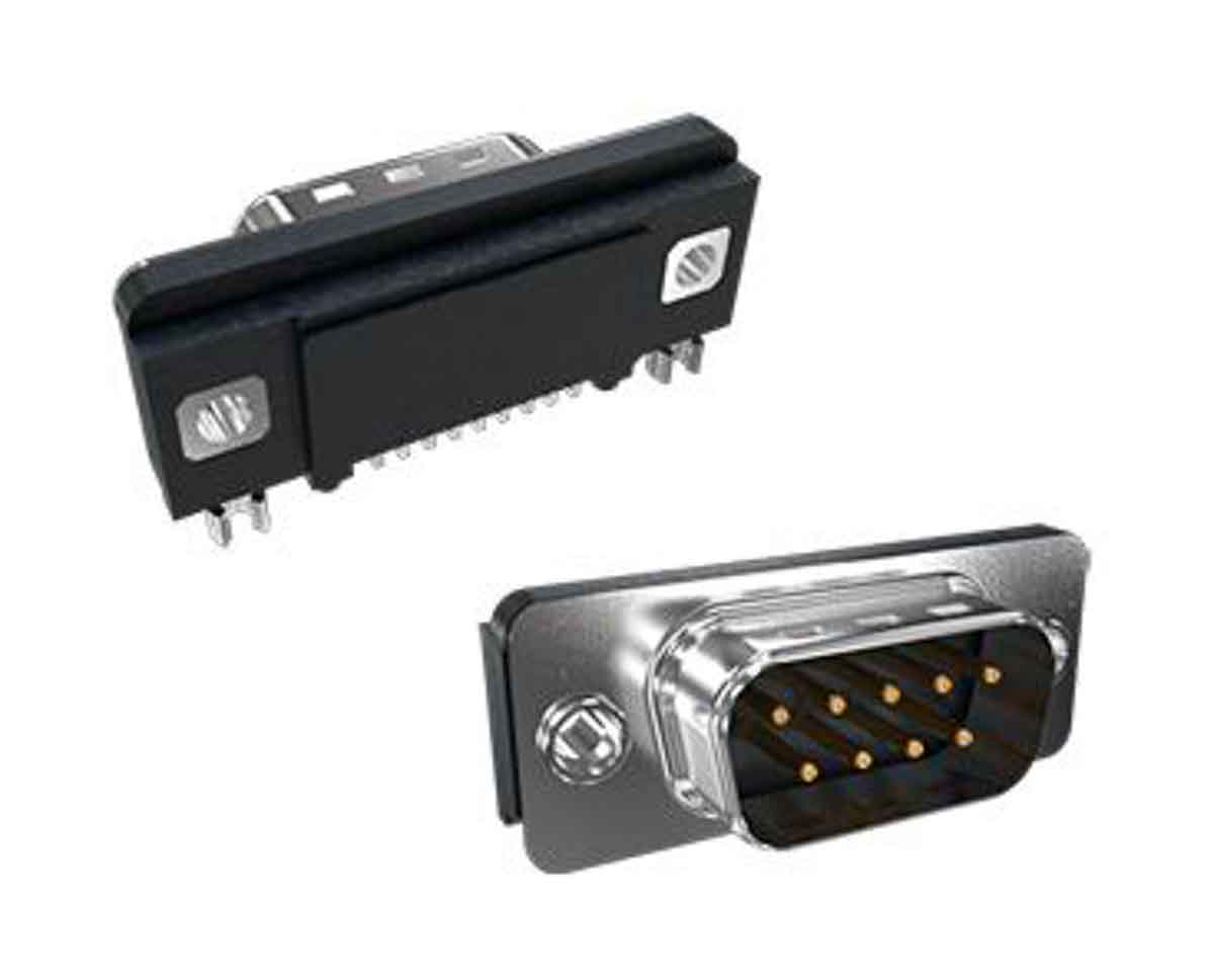 Amphenol Communications Solutions Slimline 9 Way Right Angle SMT D-sub Connector Plug, 2.78mm Pitch, with Boardlocks