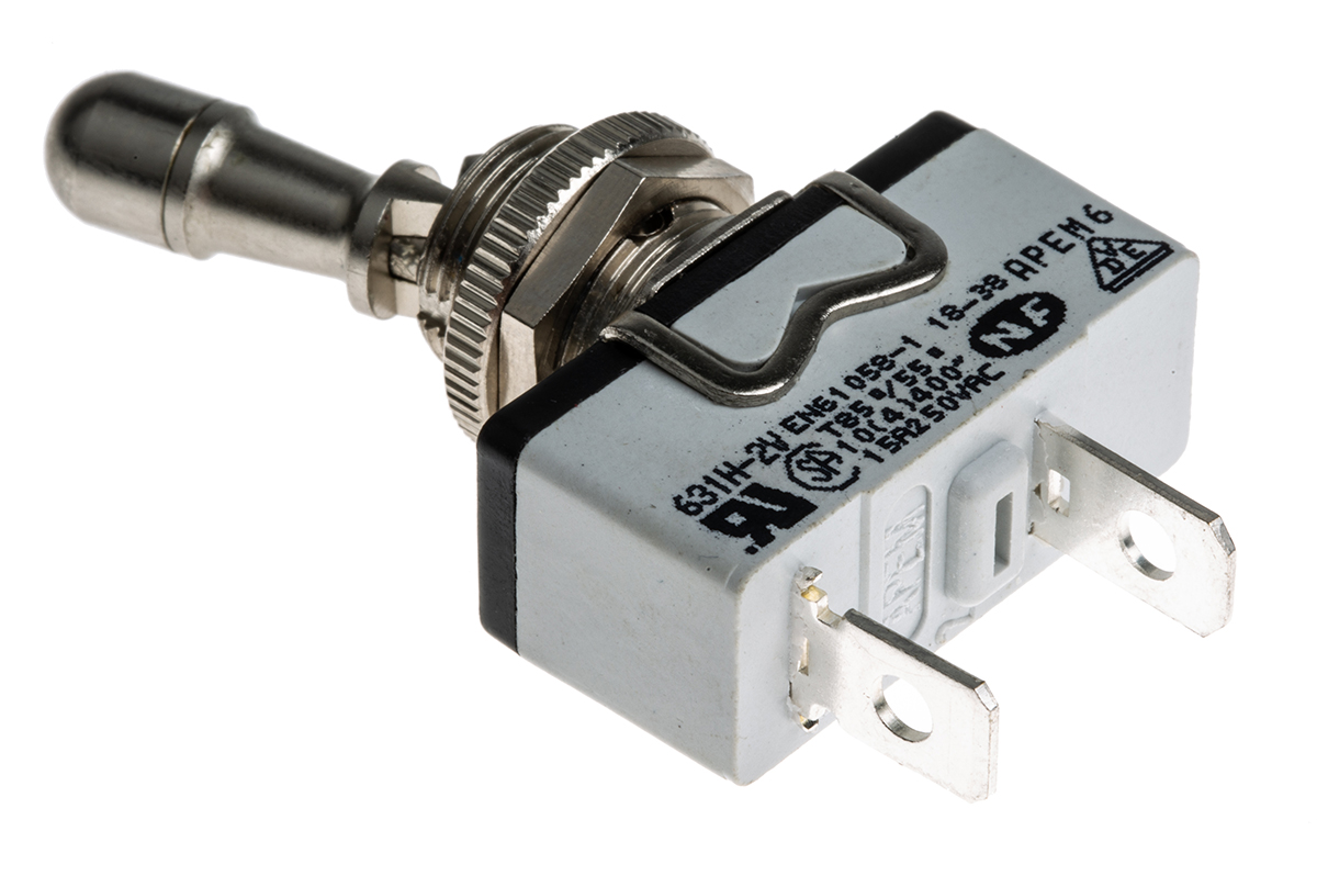 APEM Toggle Switch, Panel Mount, On-Off, SPST, Tab Terminal
