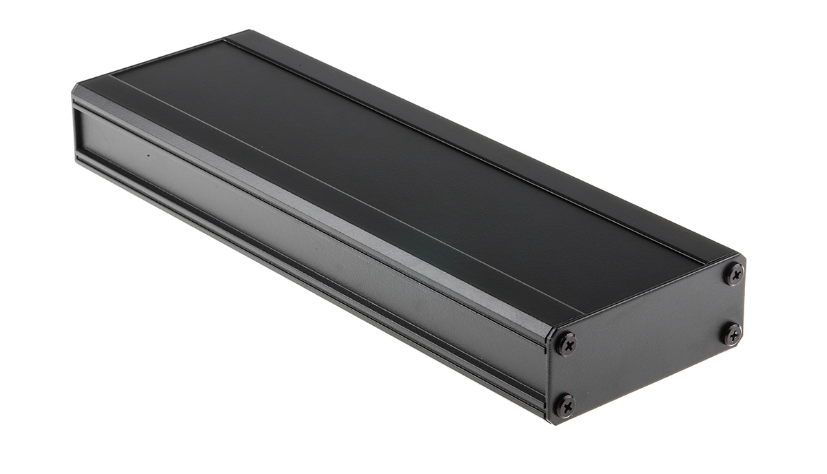 RS PRO Black Extruded Aluminium Heat Sink Case, IP40, Black Lid, 300 x 100 x 41mm