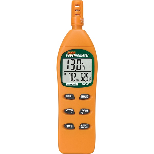Extech RH300 Psychrometer, 158°F Max, ±1.8 °F Accuracy, Digital Display, Battery-Powered