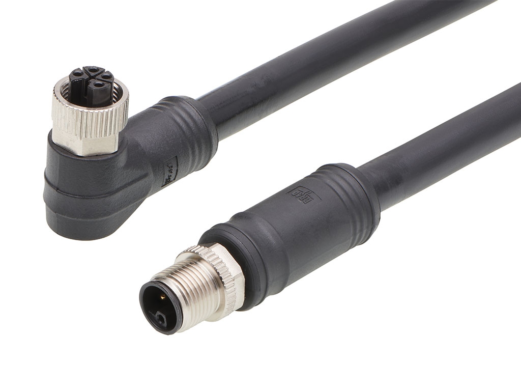 Brad from Molex Cordset, 4 Contacts, Cable, M12 Connector, Plug, Socket, Female/Male, IP67, 120501 Series