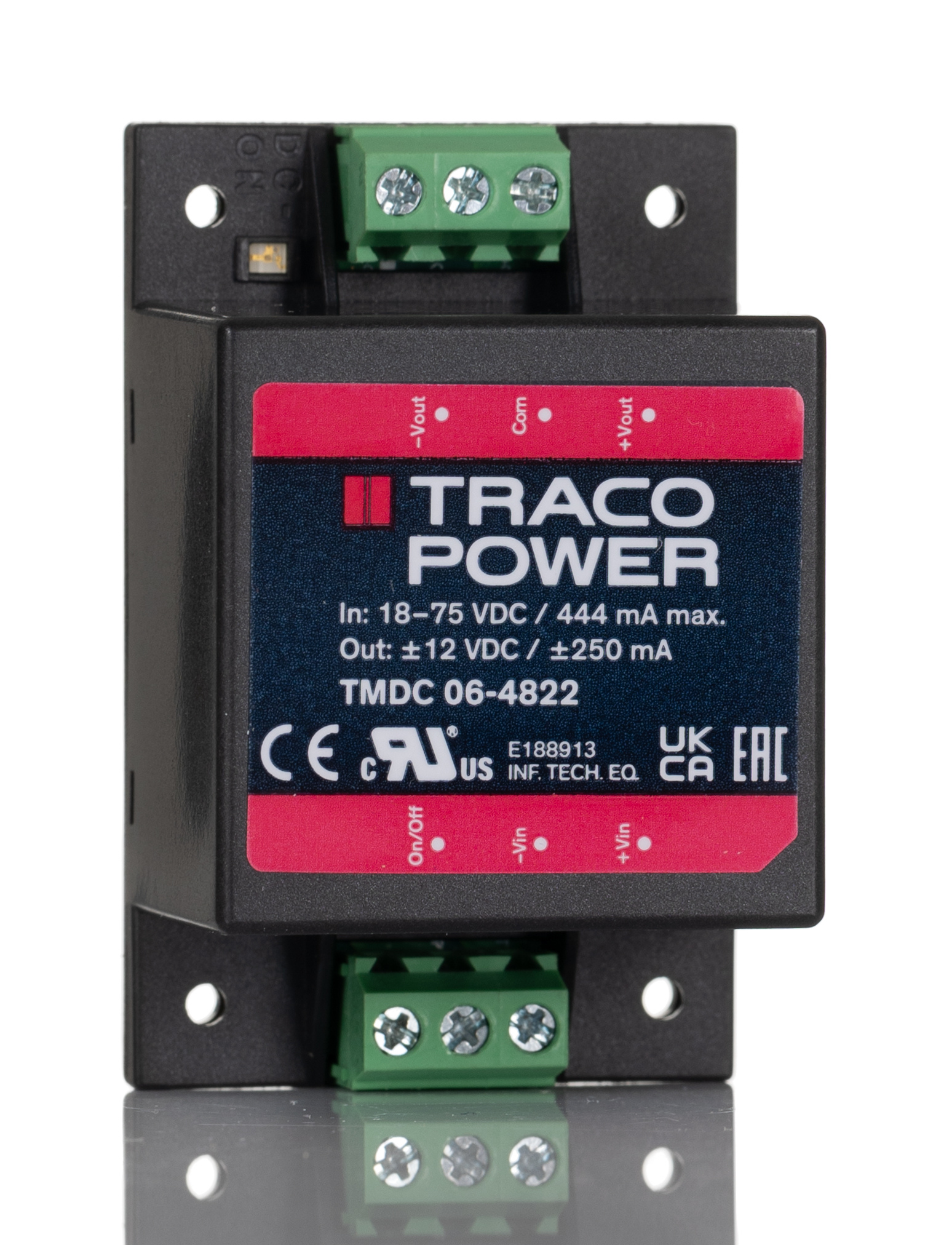 TRACOPOWER TMDC 06 DC-DC Converter, ±12V dc/ ±250mA Output, 18 → 75 V dc Input, 6W, Chassis Mount, +80°C Max