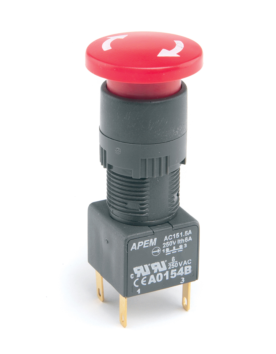 APEM Emergency Stop Push Button, Panel Mount, DPDT, IP65