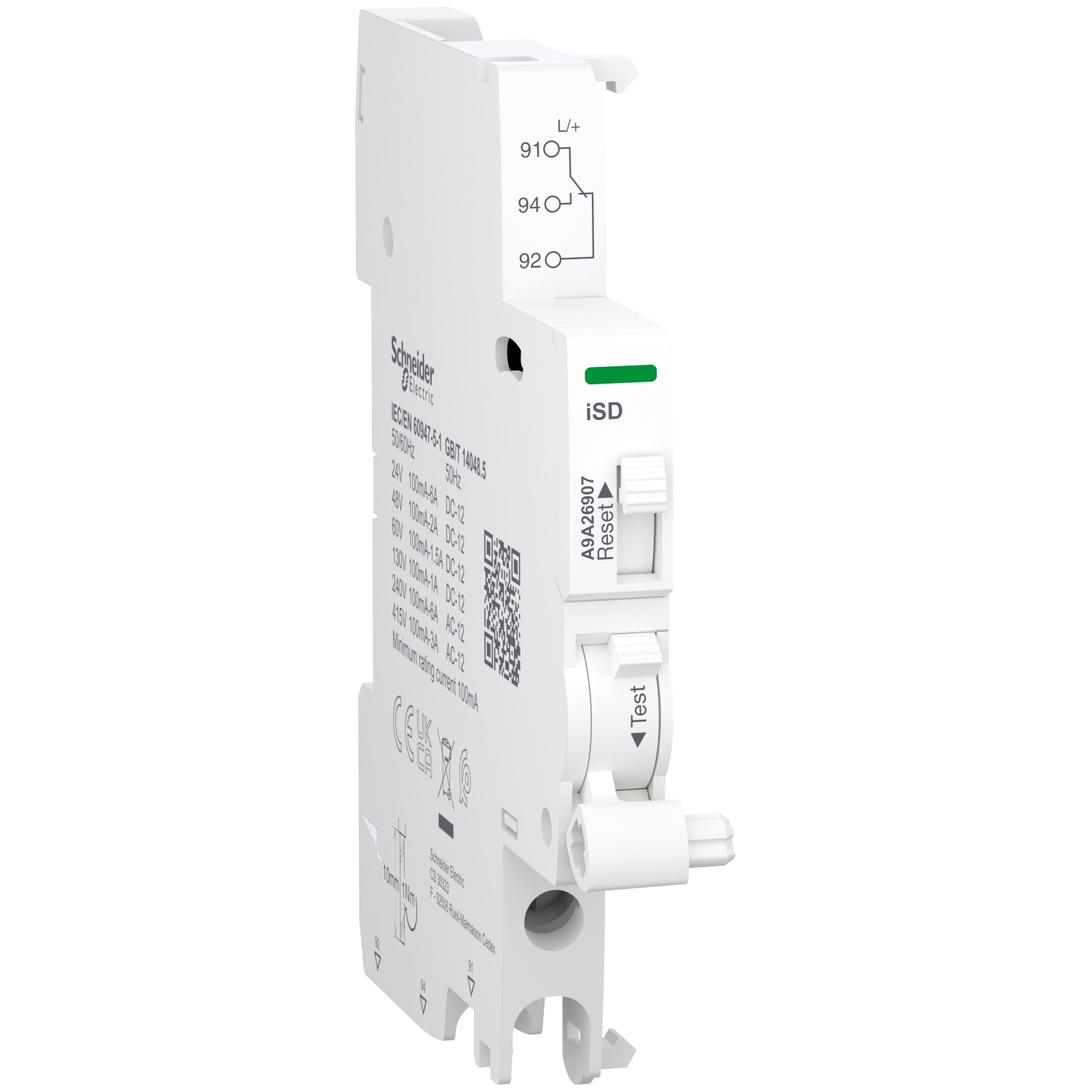 Schneider Electric Auxiliary Contact, 1 Contact, 1 C/O, Clip-On, Acti9 A9A