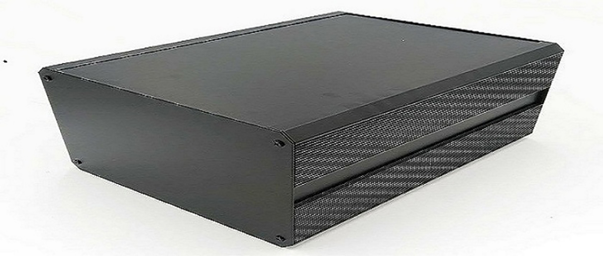 RS PRO Black Extruded Aluminium Heat Sink Case, IP40, Black Lid, 400 x 200 x 130mm