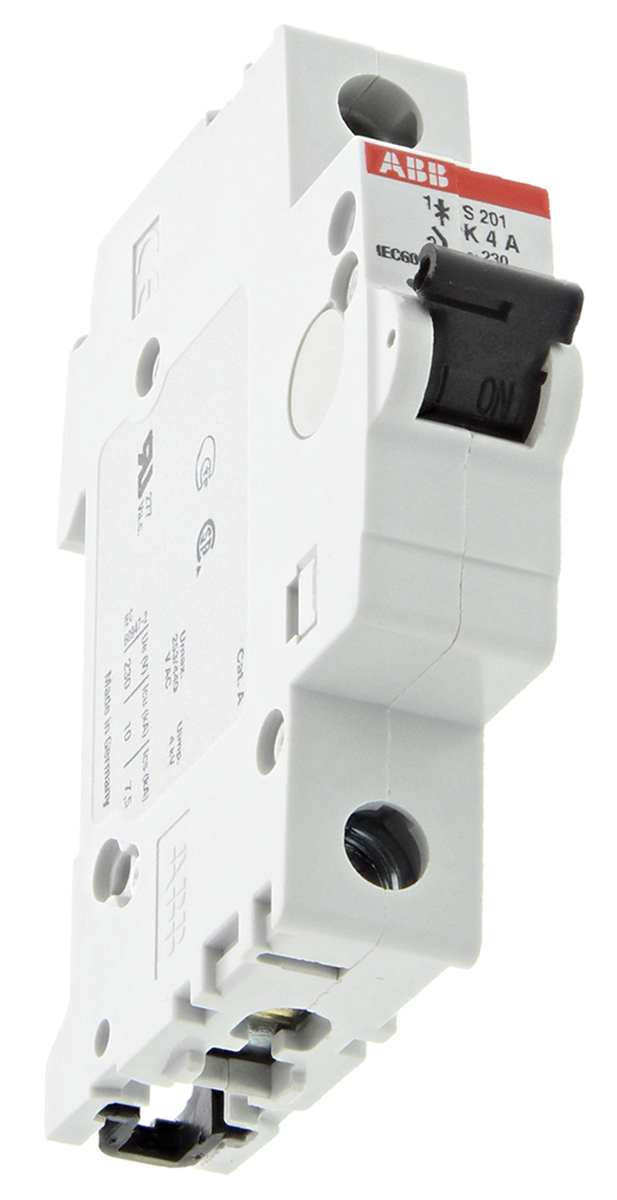 ABB System Pro M Compact S200 MCB, 1P, 4A Curve K, 253V AC, 72V DC, 20 kA Breaking Capacity