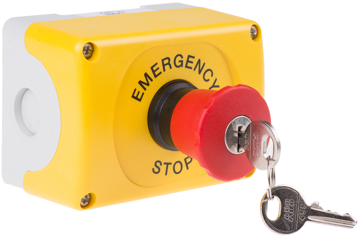 ABB Key Release Emergency Stop Push Button, Surface Mount, 1NC, IP66