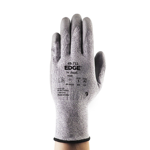 Ansell 48-711 Grey Aramid Knit Work Gloves, Size 10, Polyurethane Coating