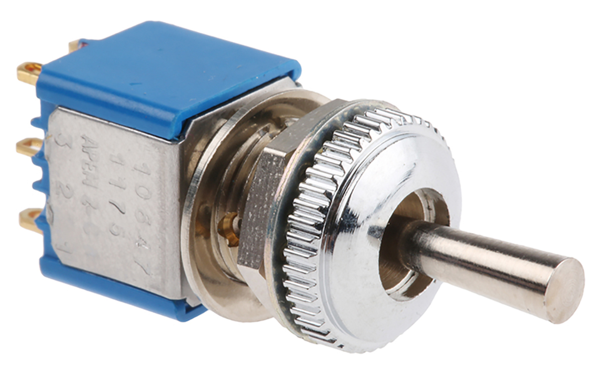 APEM Toggle Switch, Panel Mount, (On)-Off-(On), DPDT, Solder Terminal, 24V dc
