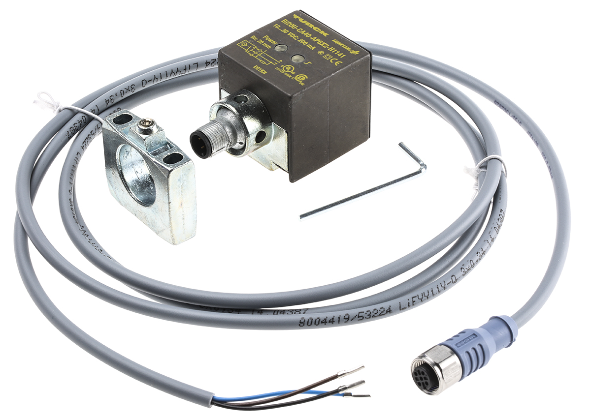 Turck Inductive Block Proximity Sensor, M12, 20 mm Detection, PNP NO, 10 → 30 V dc
