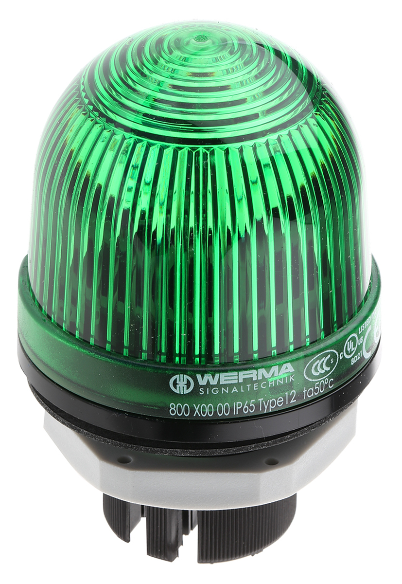 Werma EM 800 Series Green Steady Beacon, 12 → 230 V ac/dc, Panel Mount, Incandescent Bulb, IP65