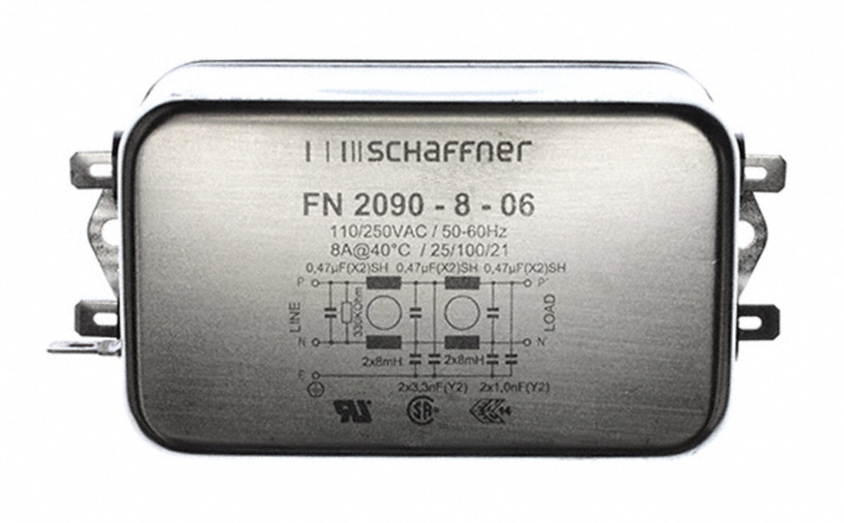 Schaffner, FN2090 8A 250 V ac/dc 0 → 400Hz, Flange Mount EMI Filter, Fast-On, Single Phase