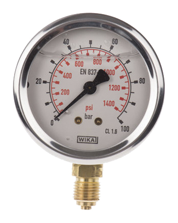 WIKA G 1/4 Analogue Pressure Gauge 100bar Bottom Entry 63mm Outside Diameter, UKAS