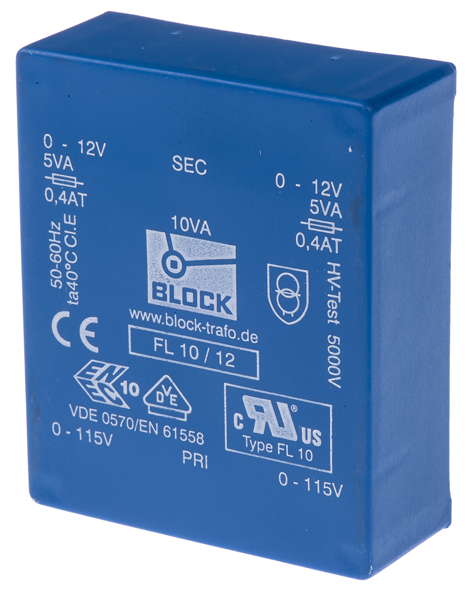 Block 12V ac 2 Output Through Hole PCB Transformer, 10VA
