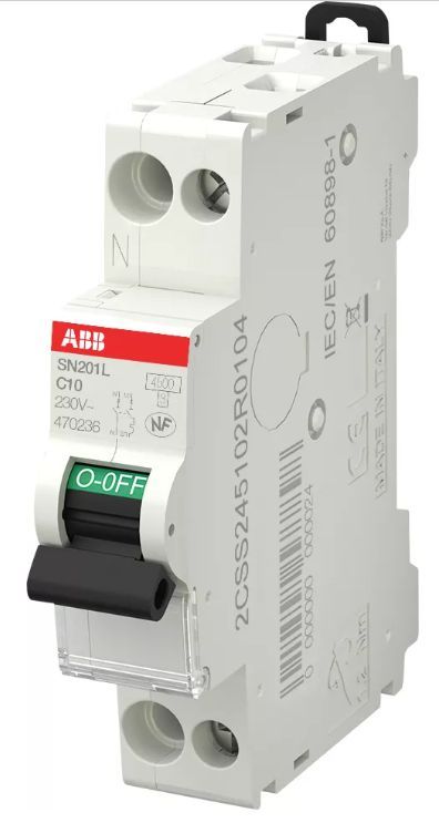 ABB SN201 MCB, 1+N, 10A Curve C, 230V AC, 4.5 kA Breaking Capacity