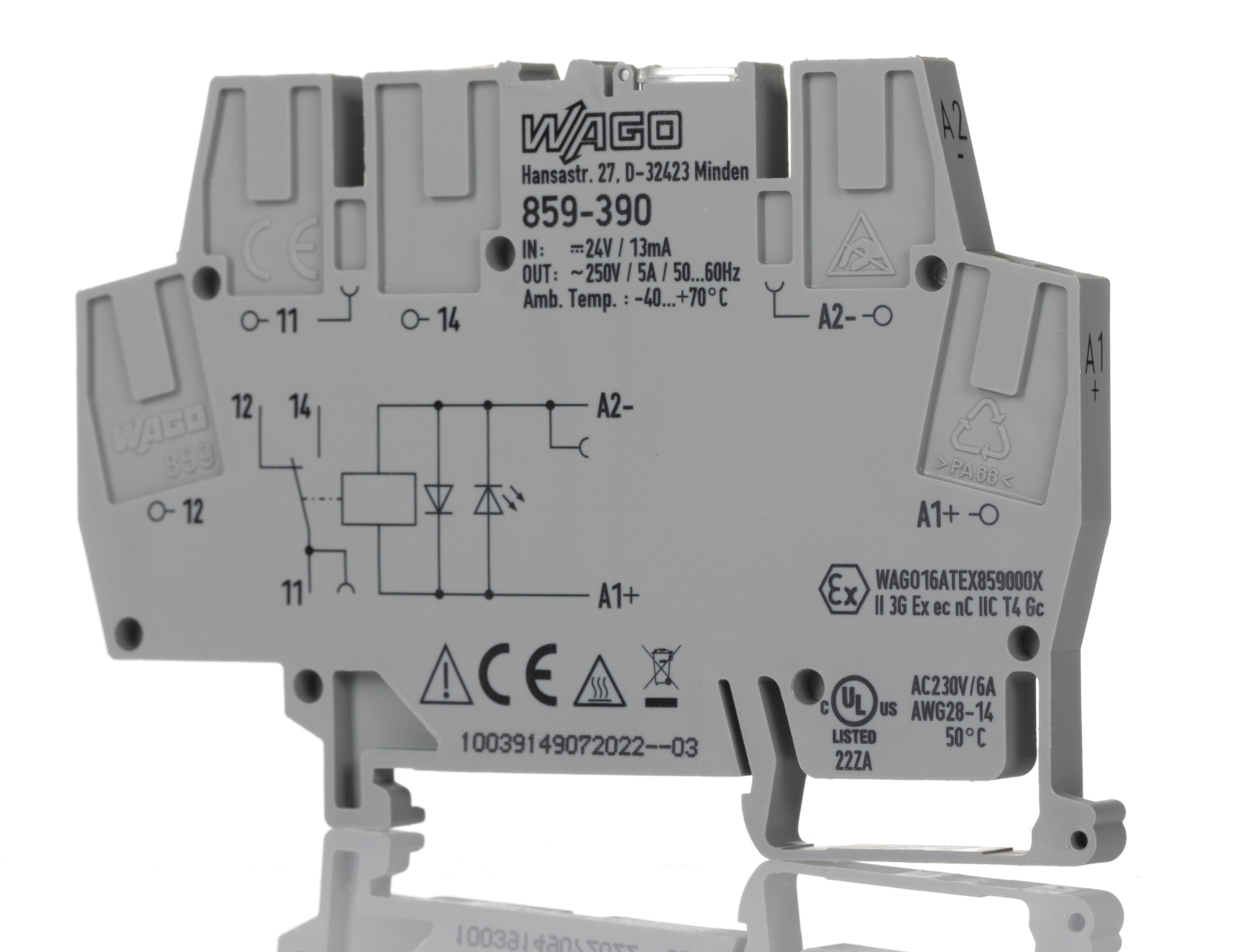 WAGO 859 Series Interface Relay, DIN Rail Mount, 24V dc Coil, SPDT, 5A Load