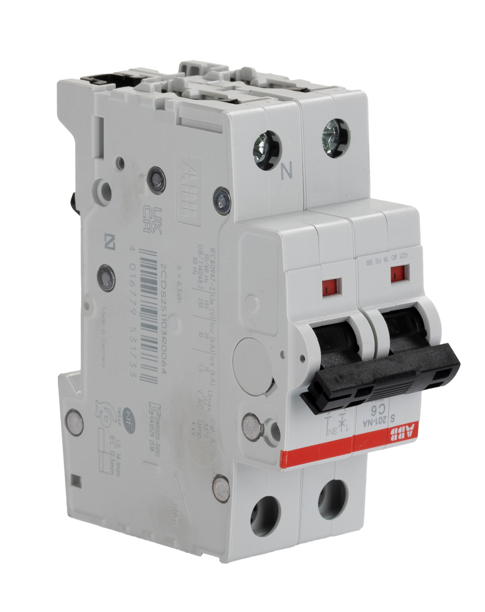 ABB System Pro M Compact S200 MCB, 1+N, 6A Curve C, 253V AC, 72V DC, 20 kA Breaking Capacity