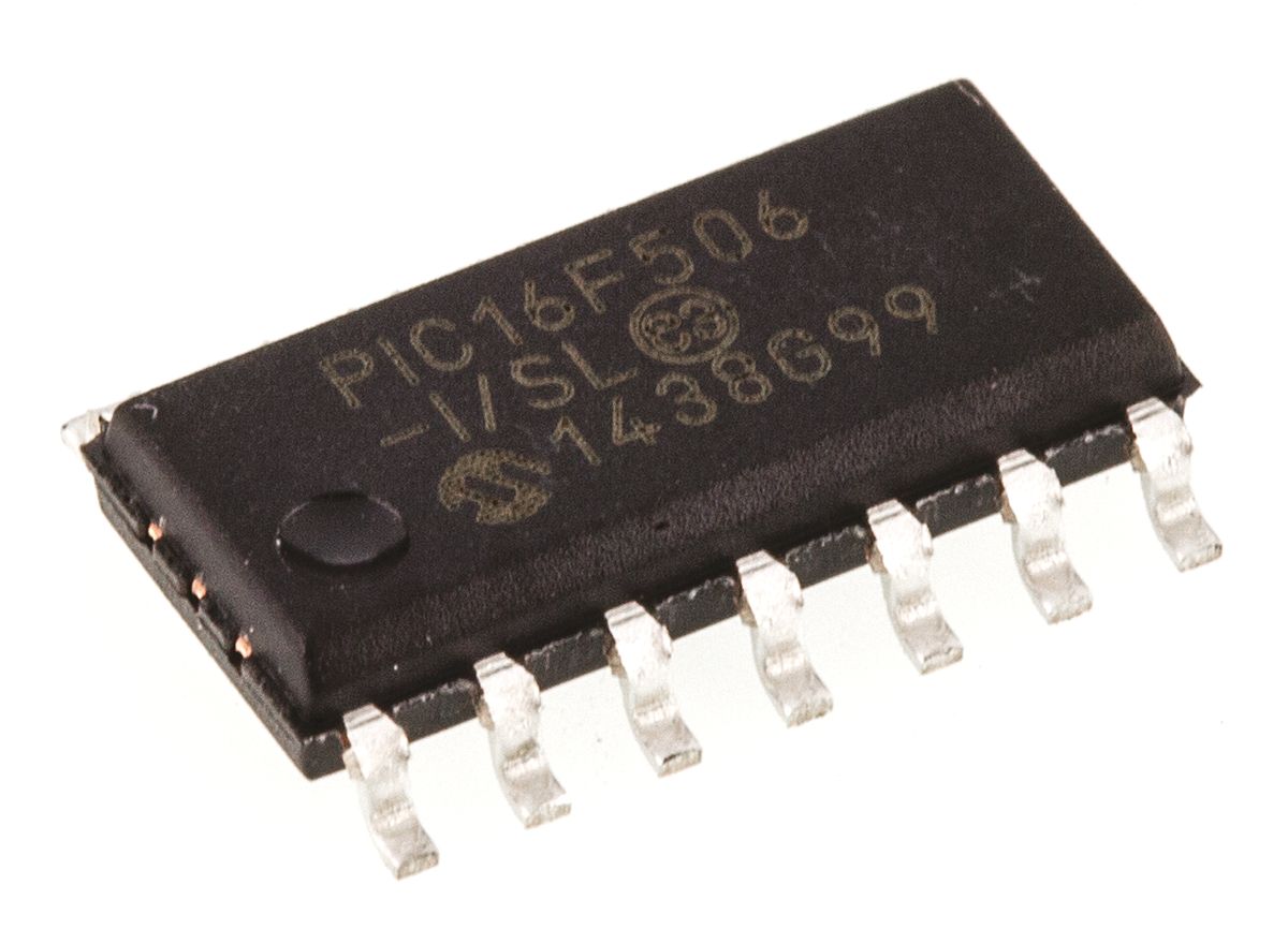 Microchip, 8 bit PIC, PIC16F506 Microcontroller, 20 MHz, 1.5kB FLASH, 14-Pin SOIC