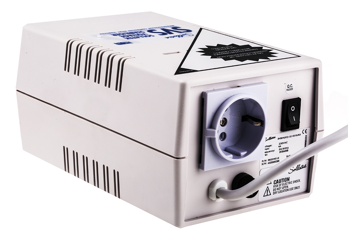 Sollatek Voltage Stabiliser 230V 4A Over Voltage and Under Voltage, 920VA Schuko Plug, Desktop