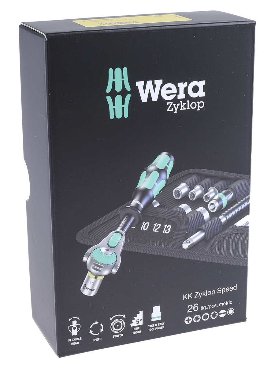 Wera 26-Piece Metric 1/4 in Standard Socket/Bit Set with Ratchet, 6 point; Hex Bit; Phillips Bit; Pozidriv Bit; Slotted