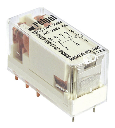 Relpol PCB Mount Power Relay, 12V ac Coil, 8A Switching Current, DPDT