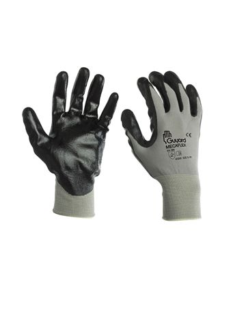 GUYARD MECAFLEX Black Nylon Work Gloves, Size 6, Nitrile Coating
