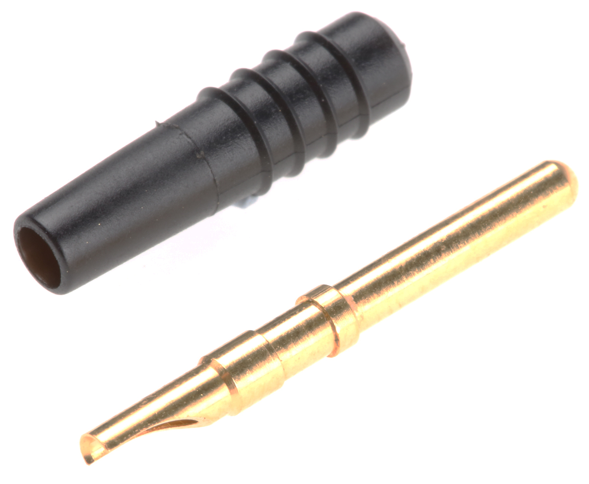 Staubli Black Male Test Plug, 2mm Connector, Solder Termination, 10A, 30 V, 60V dc, Gold Plating