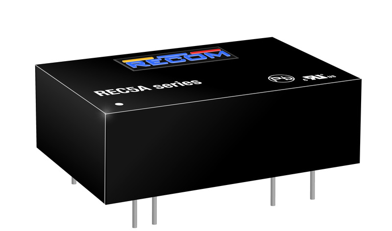 Recom REC5A DC-DC Converter, 5V dc/ 1A Output, 18 → 36 V dc Input, 5W, Through Hole, +68°C Max Temp -40°C Min