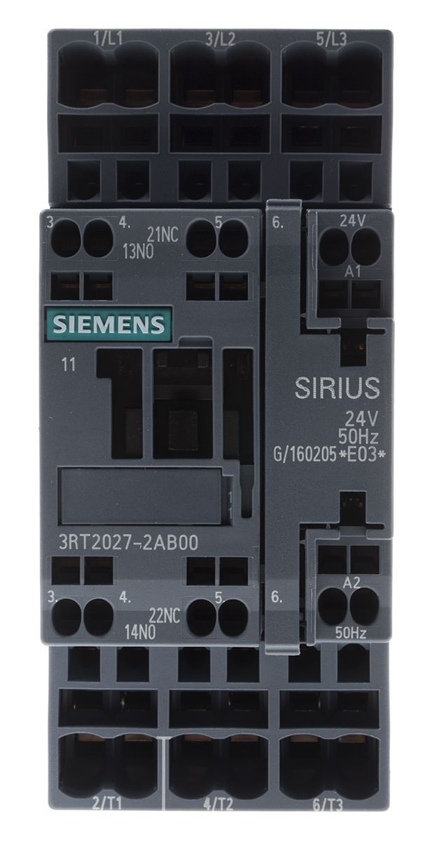 Siemens SIRIUS 3RT Size S0, 3RT2 Contactor, 24 V ac Coil, 3-Pole, 32 A, 15 kW, 3NO, 400 V ac