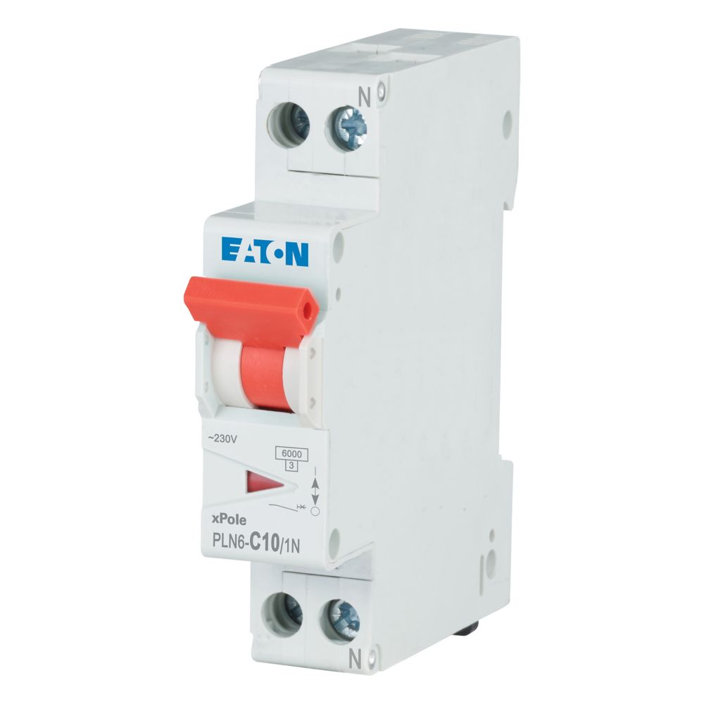 Eaton PLN6 PLN6 MCB, 1P, 10A Curve C, 230V AC, 6 kA Breaking Capacity