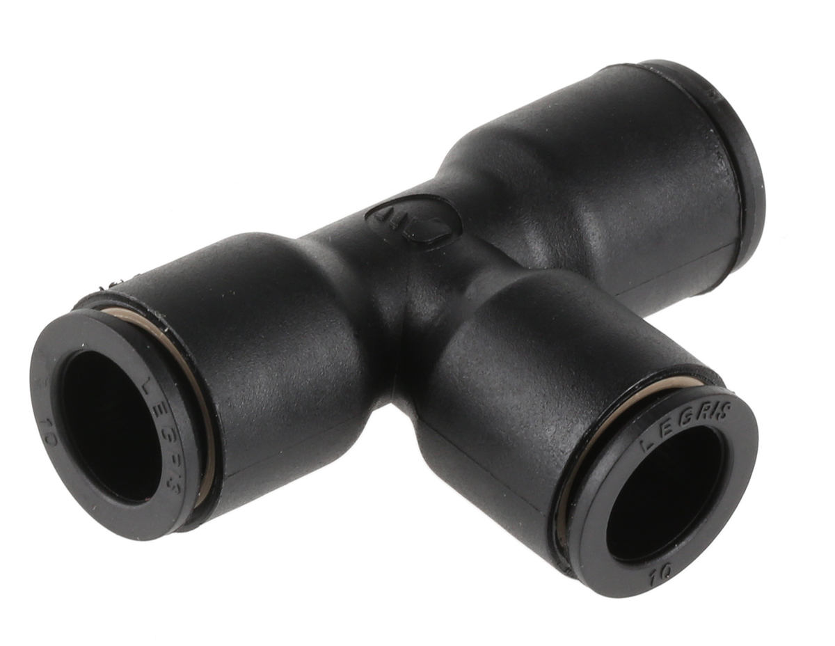 Legris LF3000 Series Tee Tube-to-Tube Adaptor Push In 10 mm, Push In 10 mm to Push In 10 mm, Tube-to-Tube Connection