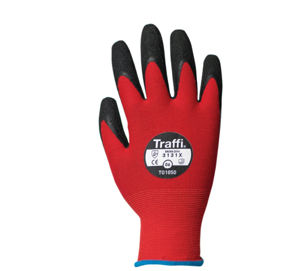 Traffi Red Elastane, Nylon Natural Rubber Latex Nylon Cut Resistant Gloves, Size 7, Latex Coating