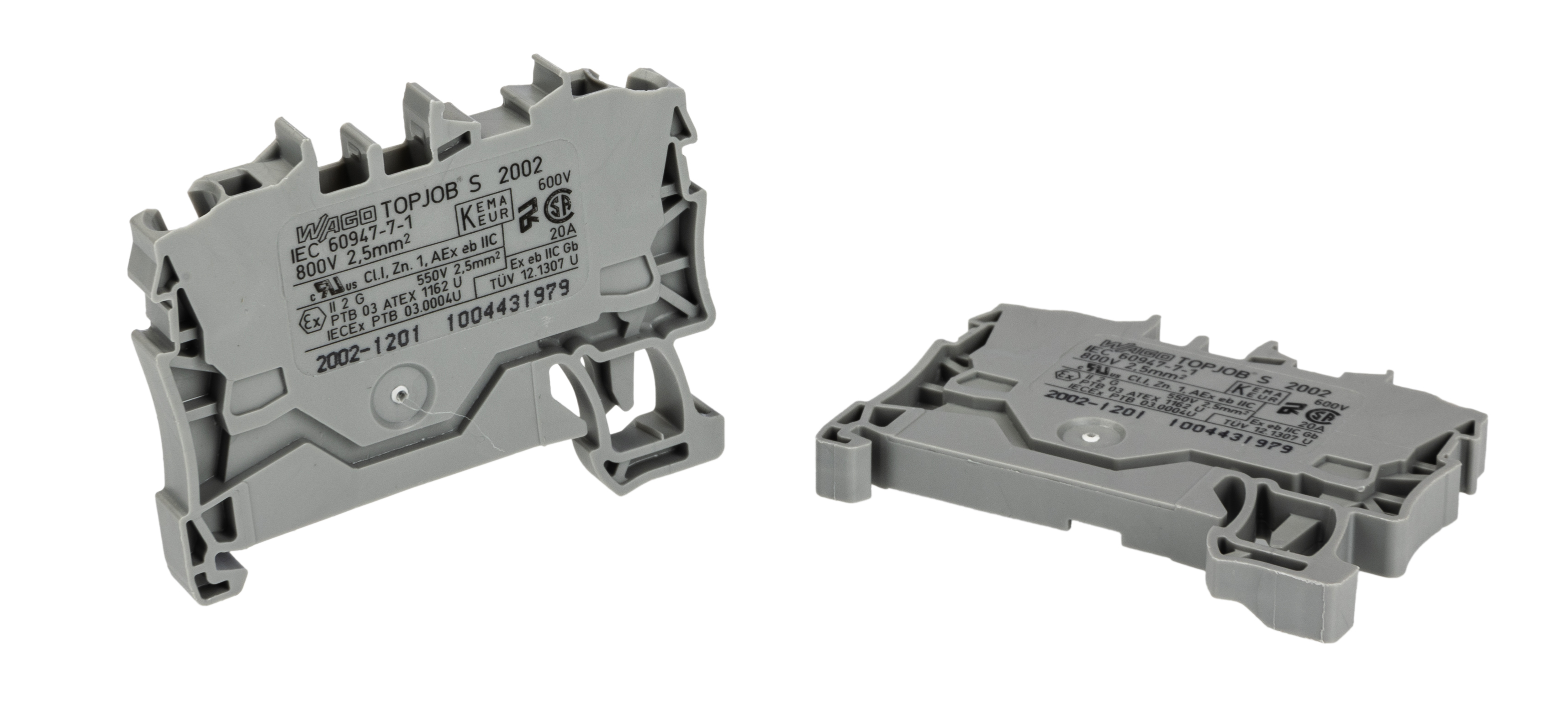 WAGO 2002-1201 TOPJOB S, 2002 Series Grey, 2.5mm², Single-Level, Push-In Cage Clamp Termination, ATEX, IECEx