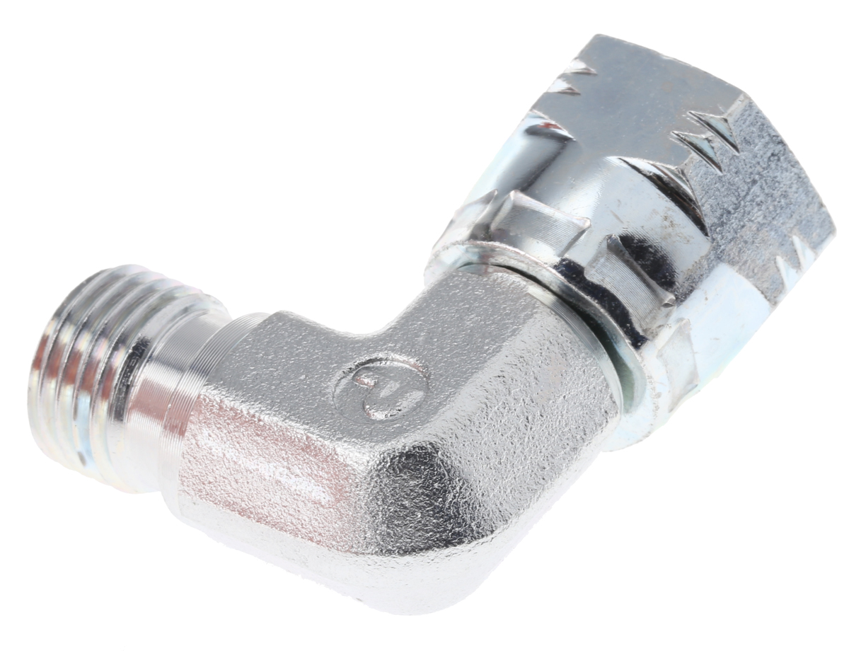 Parker Steel Zinc Plated Hydraulic Elbow Threaded Adapter, 4C6MK4S, G 1/4 Male G 1/4 Female