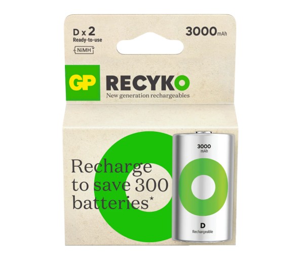 GP Recyko Gp Batteries NiMH Rechargeable D Battery, 3Ah