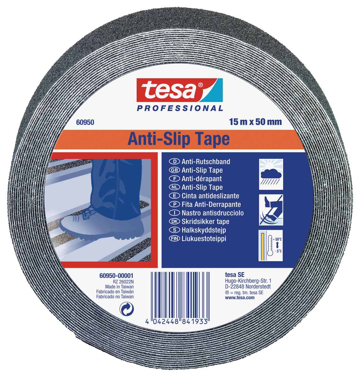Tesa 60950 Black PVC Film 15m Adhesive Anti-slip Tape, 0.81mm Thickness