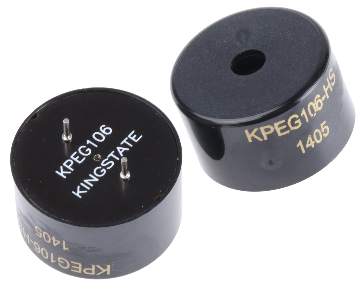 RS PRO 88dB Through Hole Square Wave External Piezo Buzzer, 22.8 (Dia.) x 13.5mm, 30V ac Max