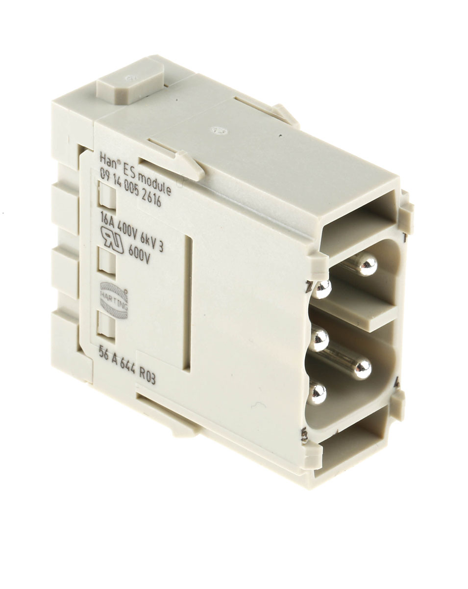 HARTING Heavy Duty Power Connector Module, 16A, Male, Han-Modular Series, 5 Contacts