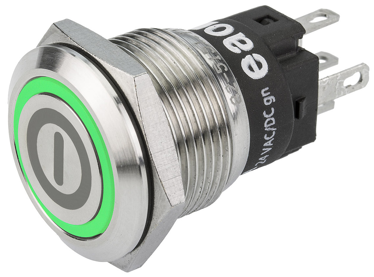 EAO 82 Series Illuminated Push Button Switch, Momentary, Panel Mount, 19mm Cutout, SPDT, Green LED, 240V, IP65, IP67