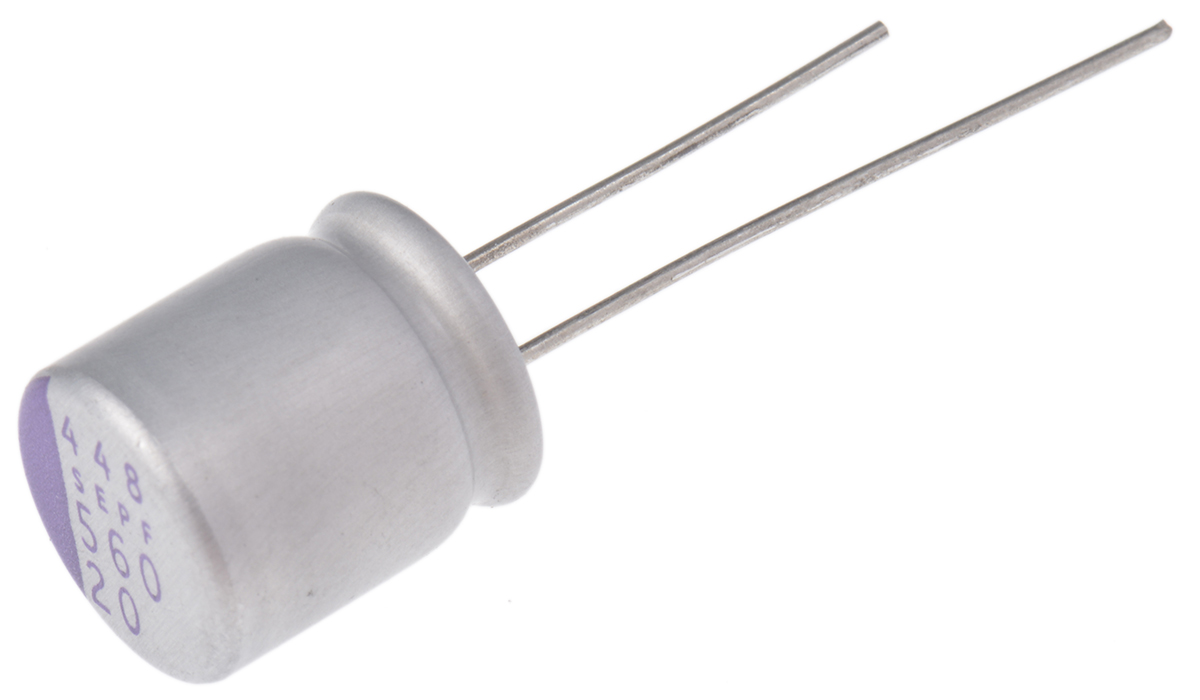Panasonic 560μF Through Hole Polymer Capacitor, 20V dc