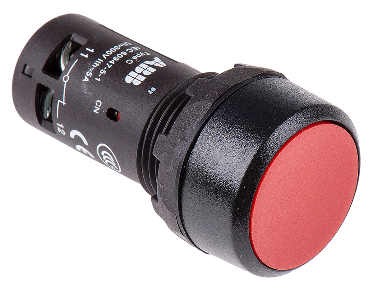 ABB Compact Series Push Button, Momentary, Panel Mount, 22mm Cutout, SPST, 300V, IP69K