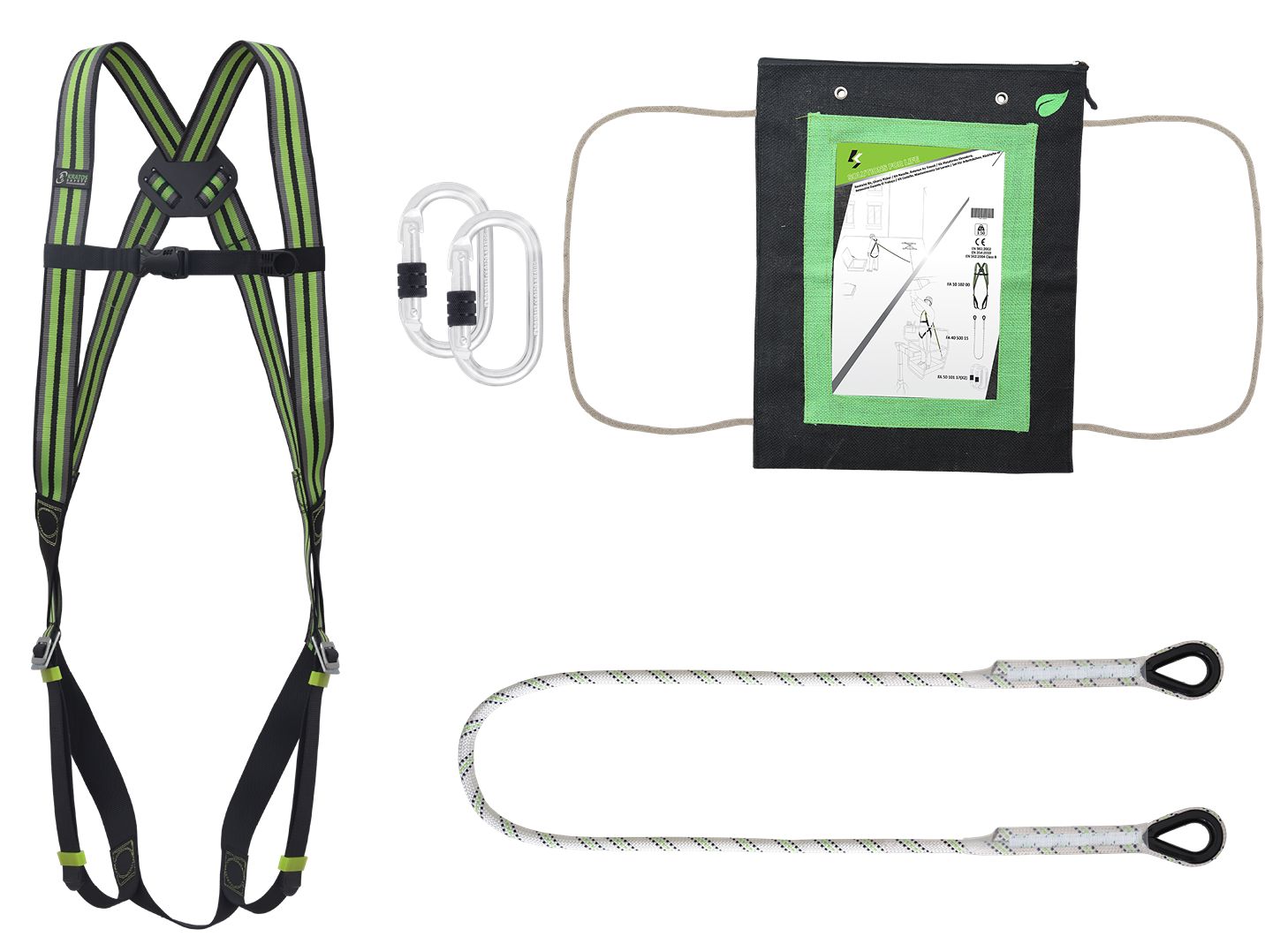 KRATOS SAFETY with Harness, Rope Lanyard, Two Steel Screw Karabiners