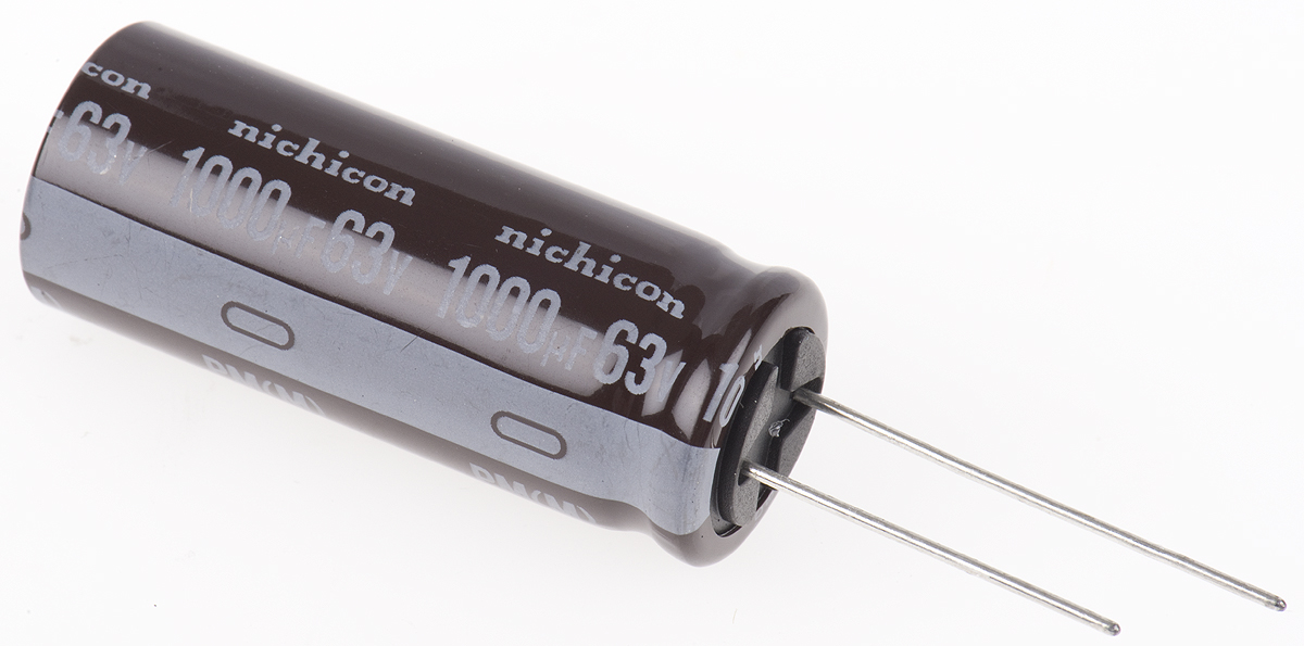 Nichicon 1000μF Aluminium Electrolytic Capacitor 63V dc, Radial, Through Hole - UPM1J102MHD