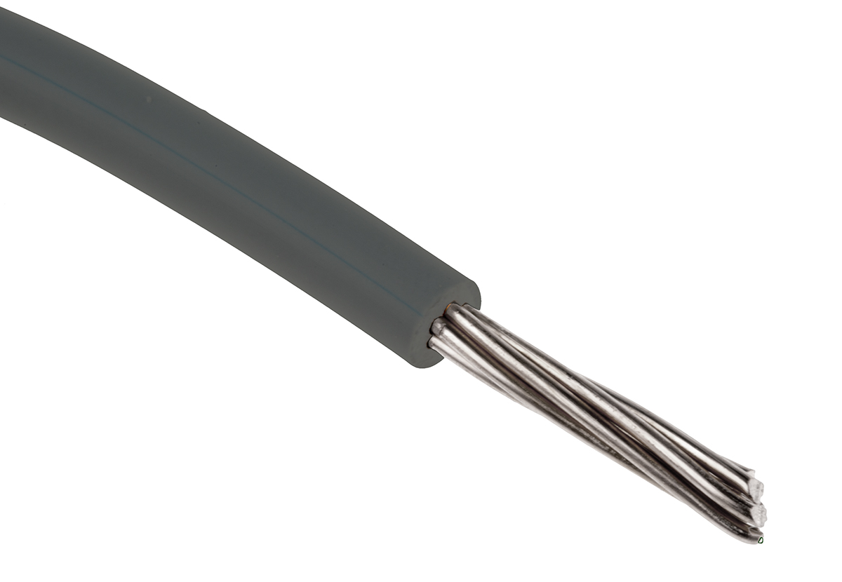 RS PRO Grey 0.33mm² Hook Up Wire, 22 AWG, 17/0.16 mm, 100m, PVC Insulation