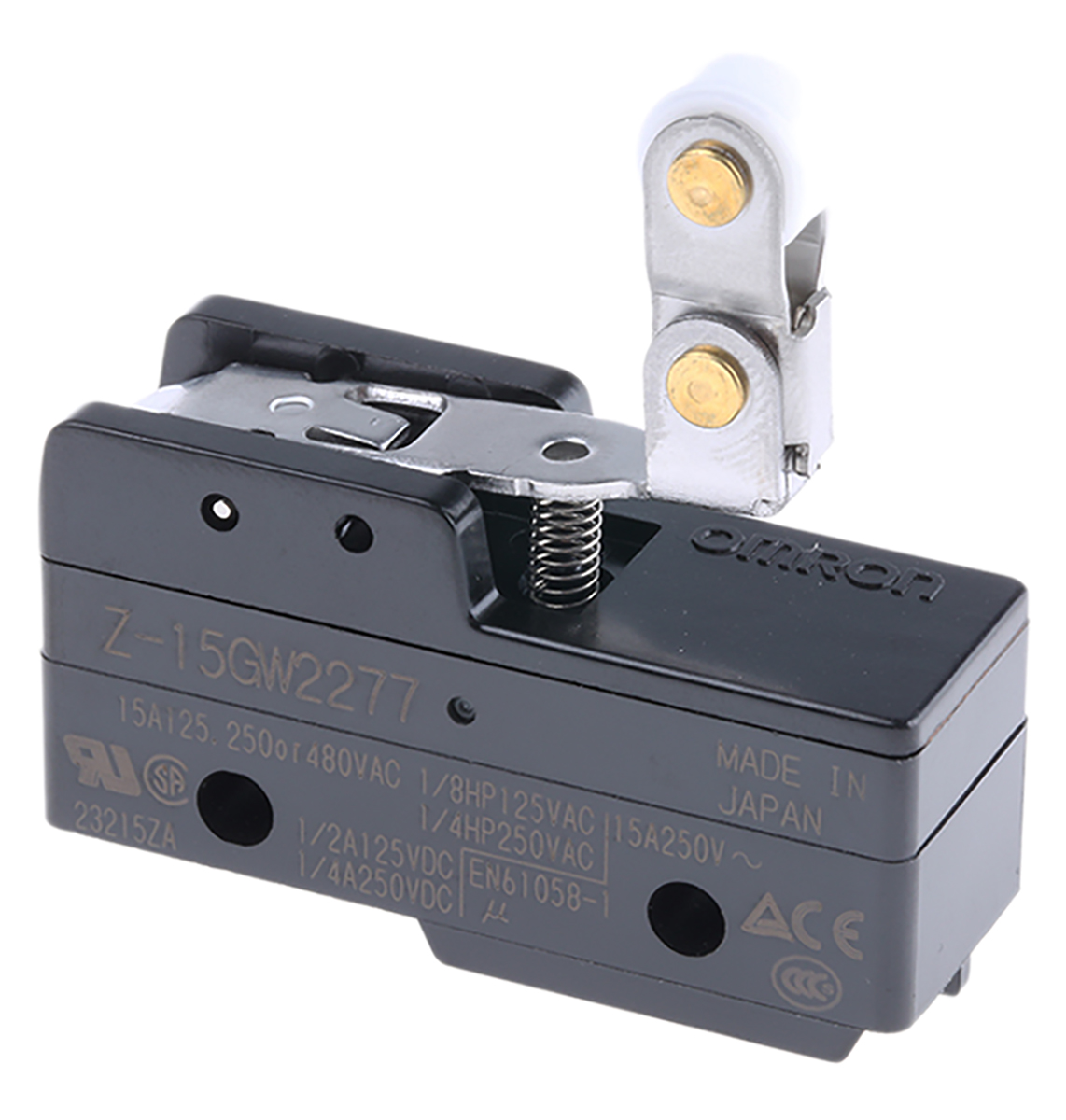 Omron Z Series Roller Lever Limit Switch, NO/NC, IP00, SPDT, Thermosetting Resin Housing, 500V ac Max, 15A Max