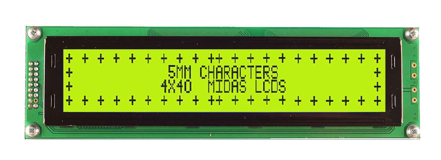 Midas MC44005A6W-SPTLY-V2 MC44 Alphanumeric LCD Display, Black on Yellow/Green, 4 Rows by 40 Characters, Transflective