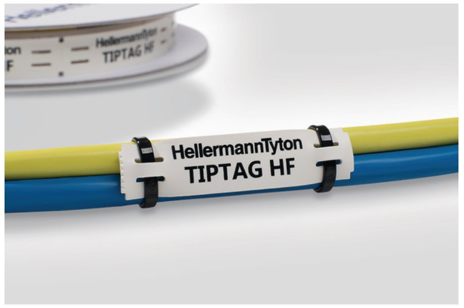 HellermannTyton TIPTAG11 White Green Print Label, 11mm Width, 11mm Height, 120Per Roll Qty