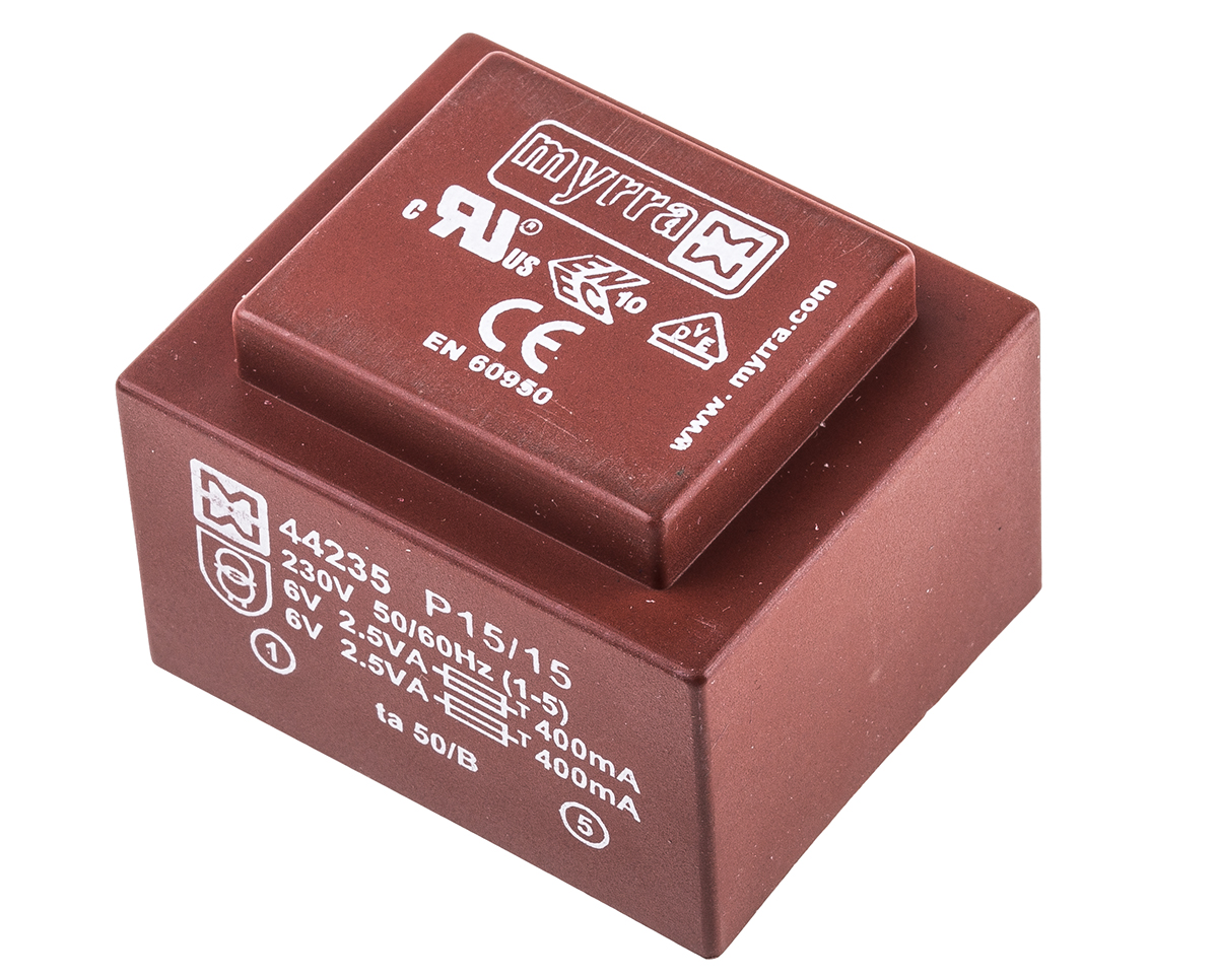 Myrra 6V ac 2 Output Through Hole PCB Transformer, 5VA